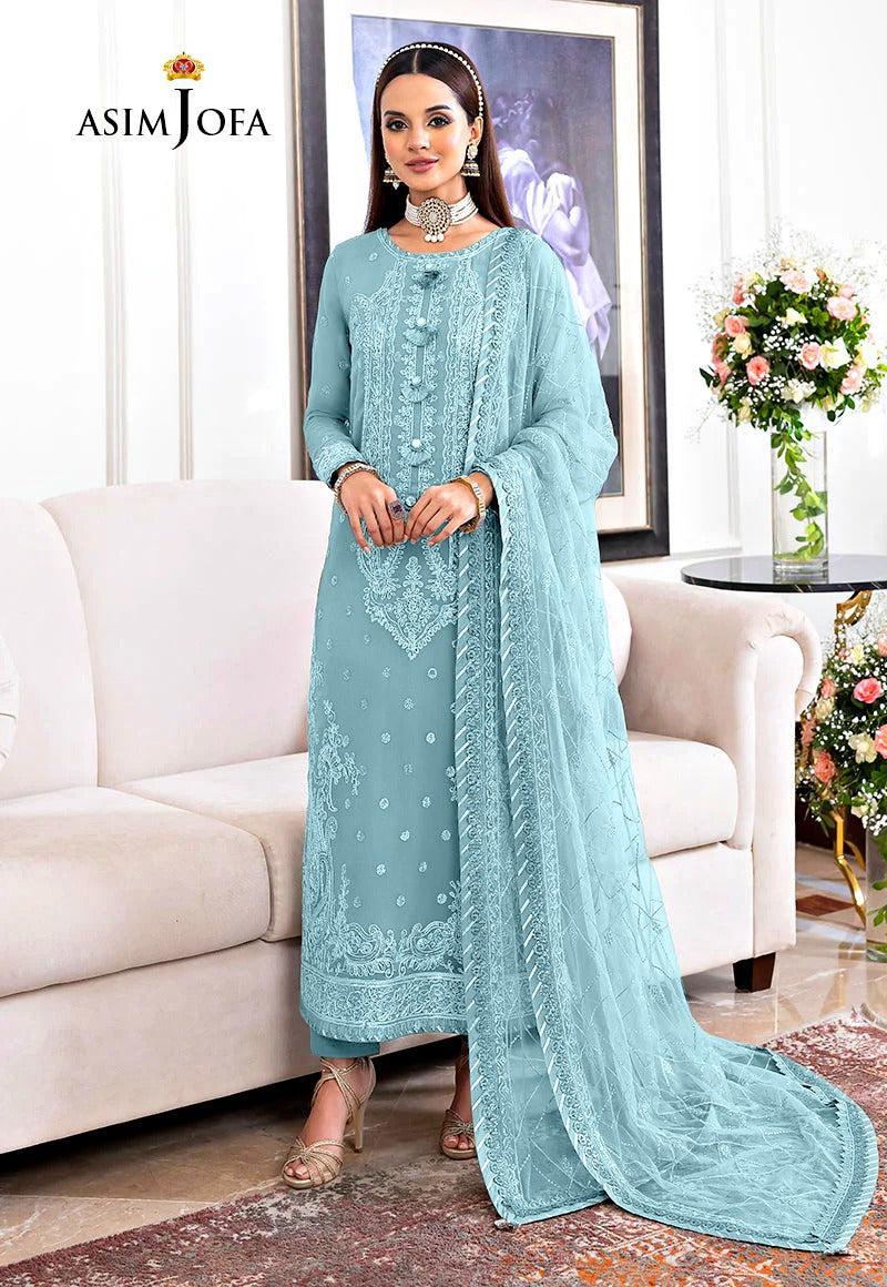 Asim Jofa Chiffon Suit-Ferozi-Chiffon-Aarasta