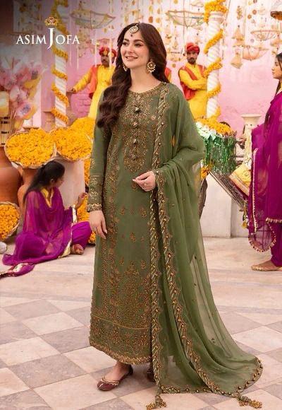 Asim Jofa Chiffon Suit-Green-Chiffon-Aarasta