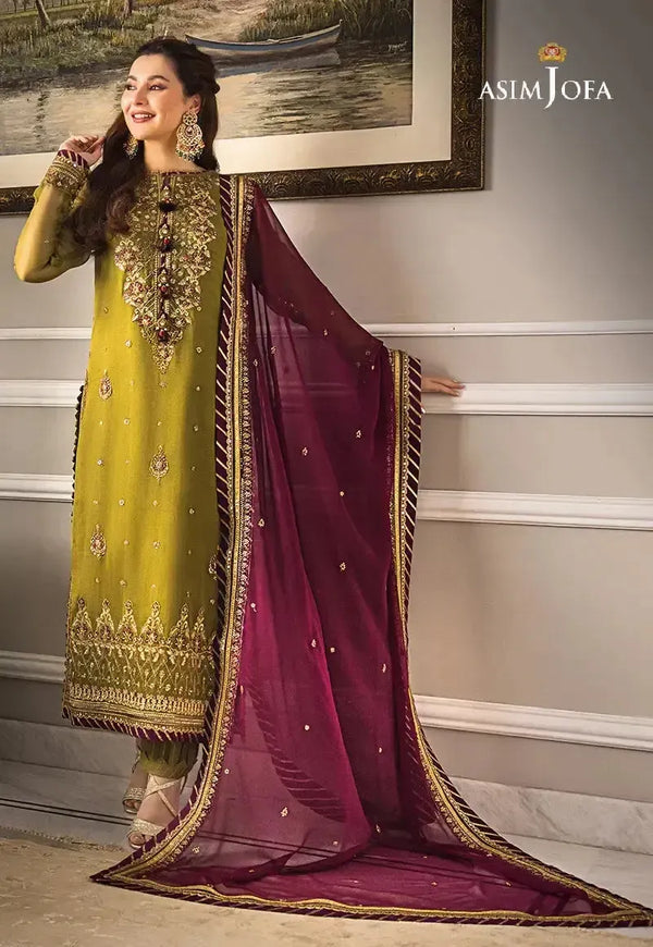 Asim Jofa Chiffon Suit-Green-Chiffon-Aarasta