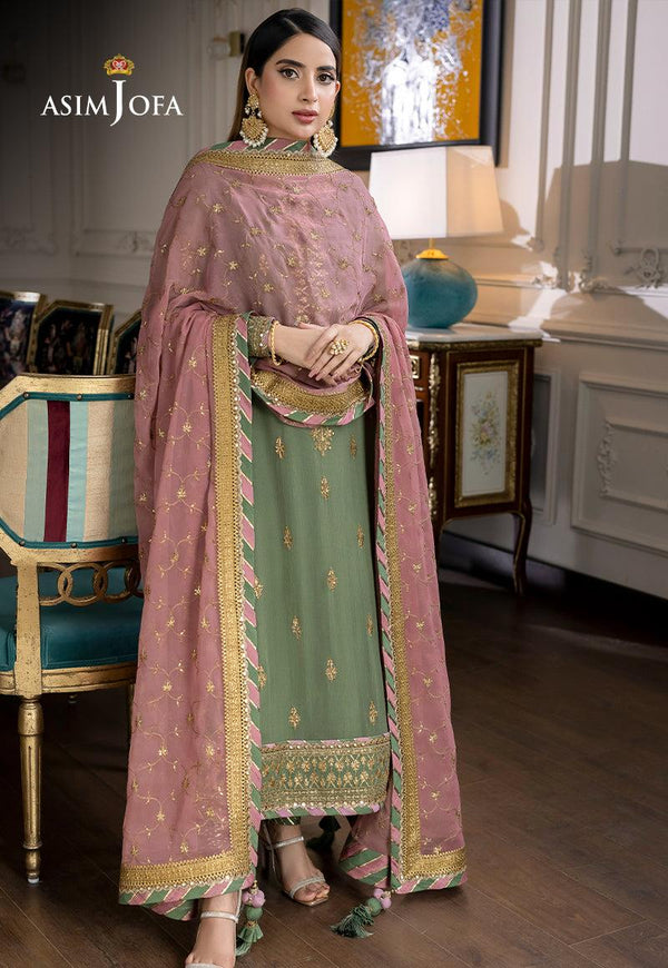 Asim Jofa Chiffon Suit-Green-Chiffon-Aarasta