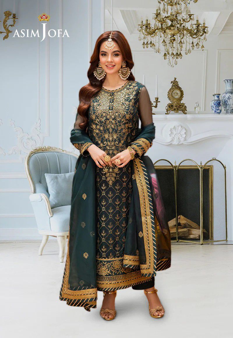 Asim Jofa Chiffon Suit-Green-Chiffon-Aarasta