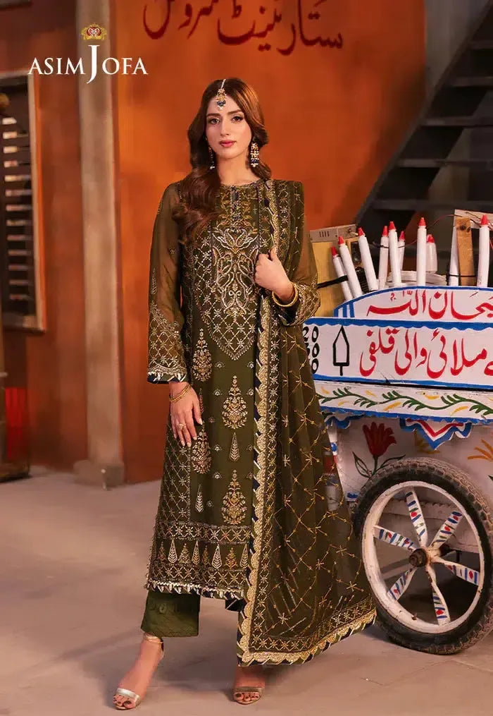 Asim Jofa Chiffon Suit-Green-Chiffon-Aarasta