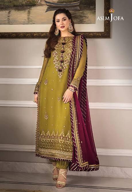 Asim Jofa Chiffon Suit-Green-Chiffon-Aarasta