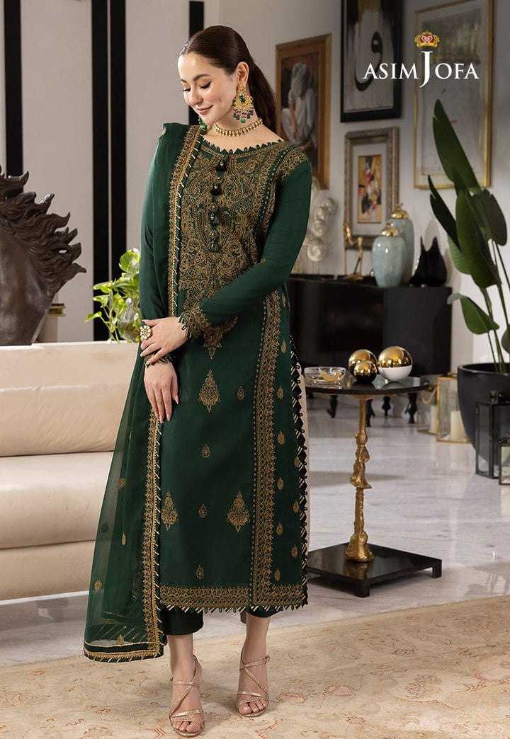 Asim Jofa Chiffon Suit-Green-Chiffon-Aarasta