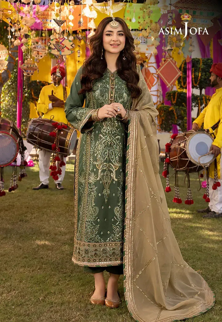 Asim Jofa Chiffon Suit-Green-Chiffon-Aarasta
