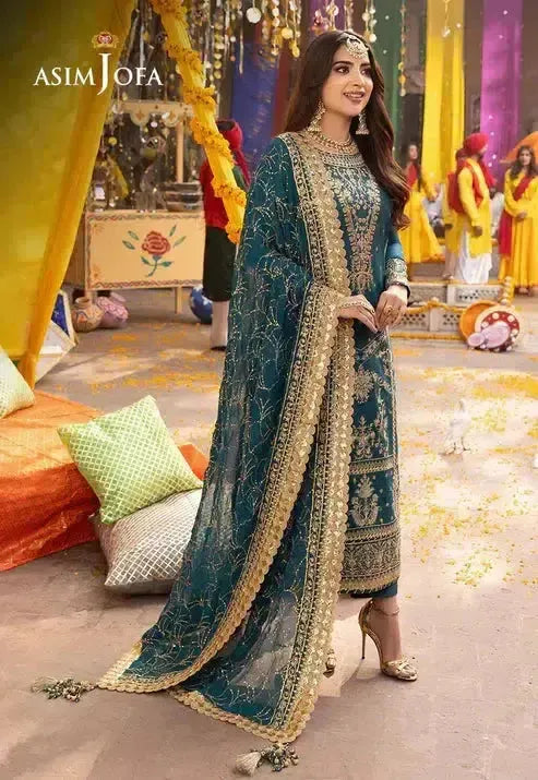 Asim Jofa Chiffon Suit-Green-Chiffon-Aarasta