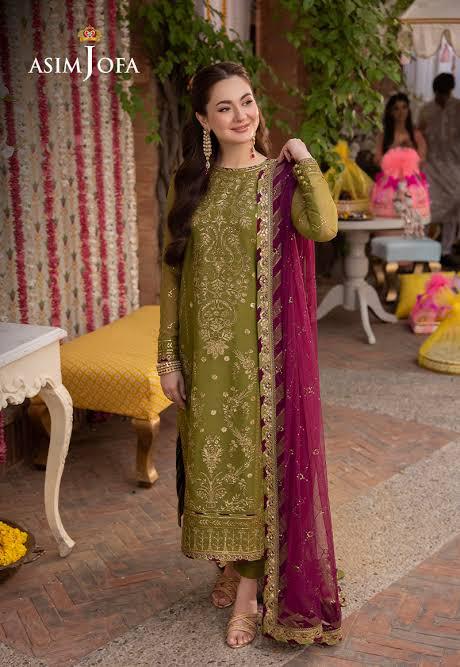 Asim Jofa Chiffon Suit-Green-Chiffon-Aarasta