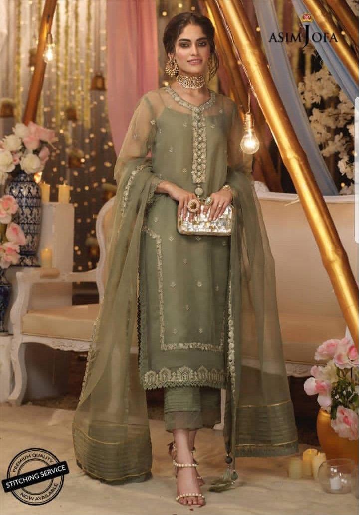 Asim Jofa Organza Suit-Green-Organza-Aarasta