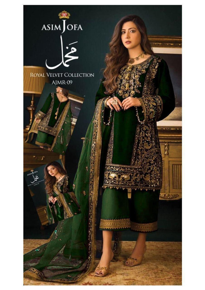 Asim Jofa Velvet Suit-Green-Velvet-Aarasta