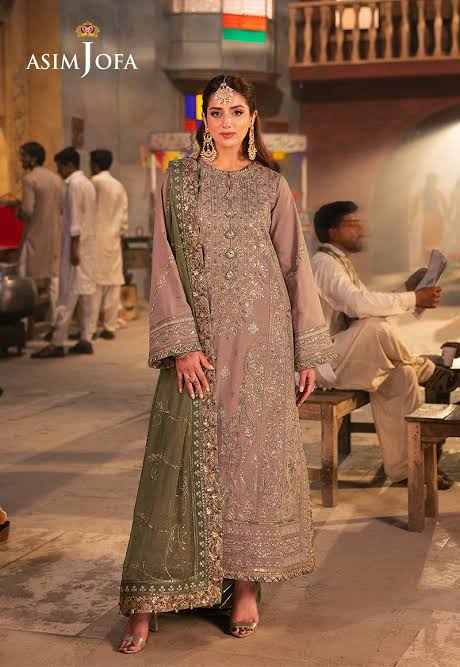 Asim Jofa Chiffon Suit-Grey-Chiffon-Aarasta