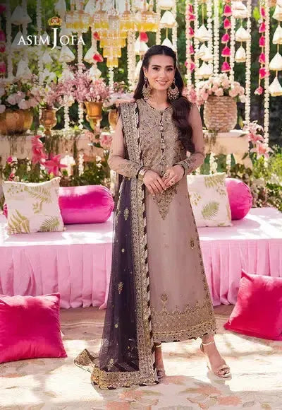 Asim Jofa Chiffon Suit-Grey-Chiffon-Aarasta