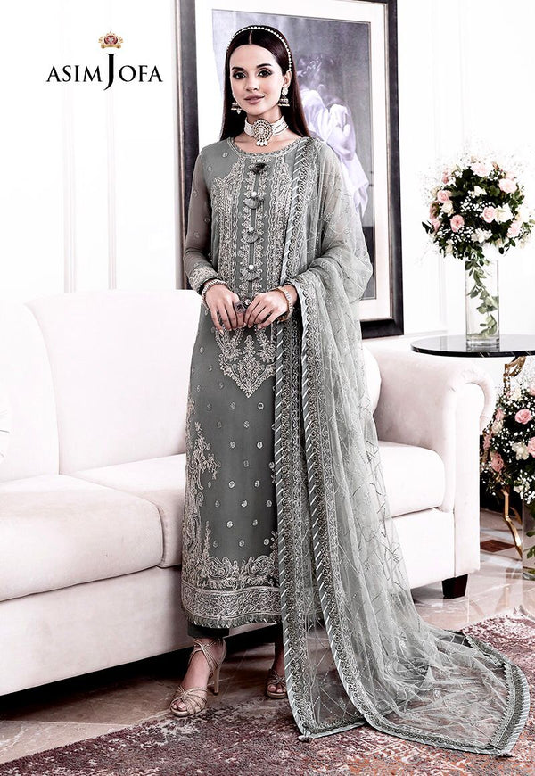 Asim Jofa Chiffon Suit-Grey-Chiffon-Aarasta