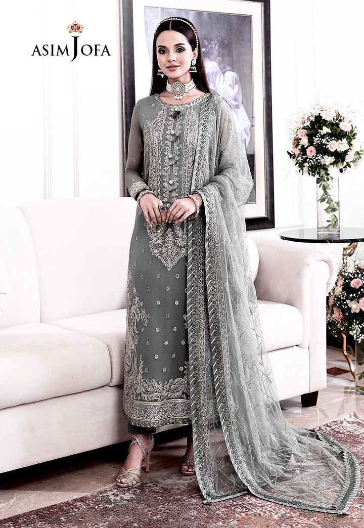 Asim Jofa Chiffon Suit-Grey-Chiffon-Aarasta