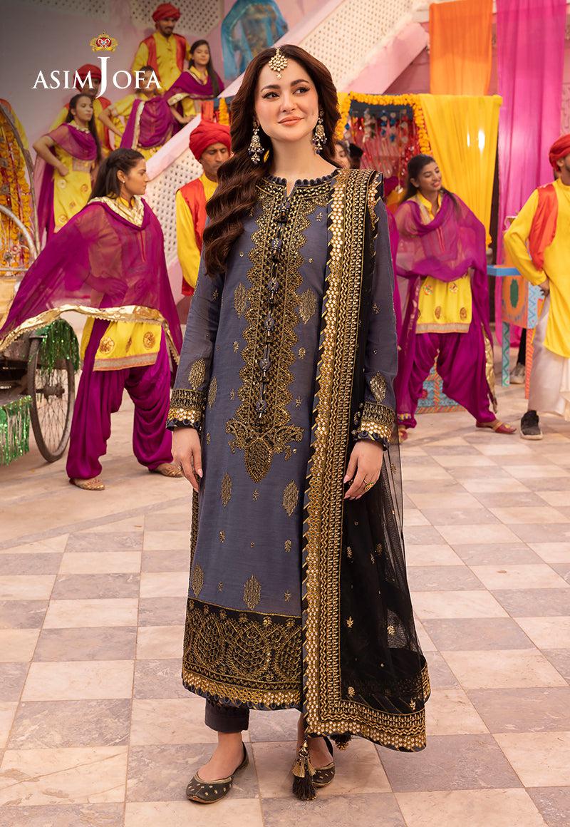 Asim Jofa Chiffon Suit-Grey-Chiffon-Aarasta