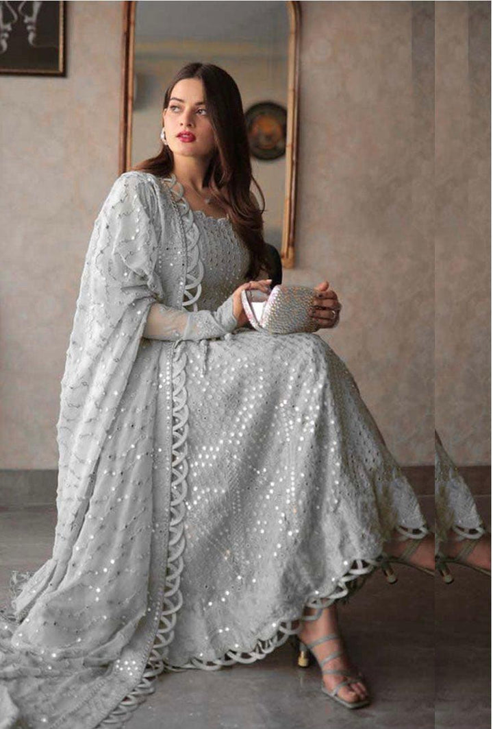 Embroidered Chiffon Suit-Grey-Chiffon-Aarasta