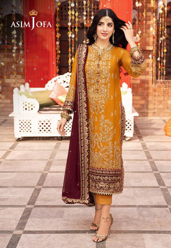 Asim Jofa Chiffon Suit-Mustard-Chiffon-Aarasta
