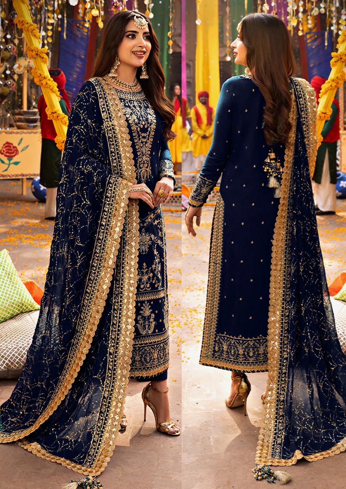Asim Jofa Chiffon Suit-Navy-Chiffon-Aarasta