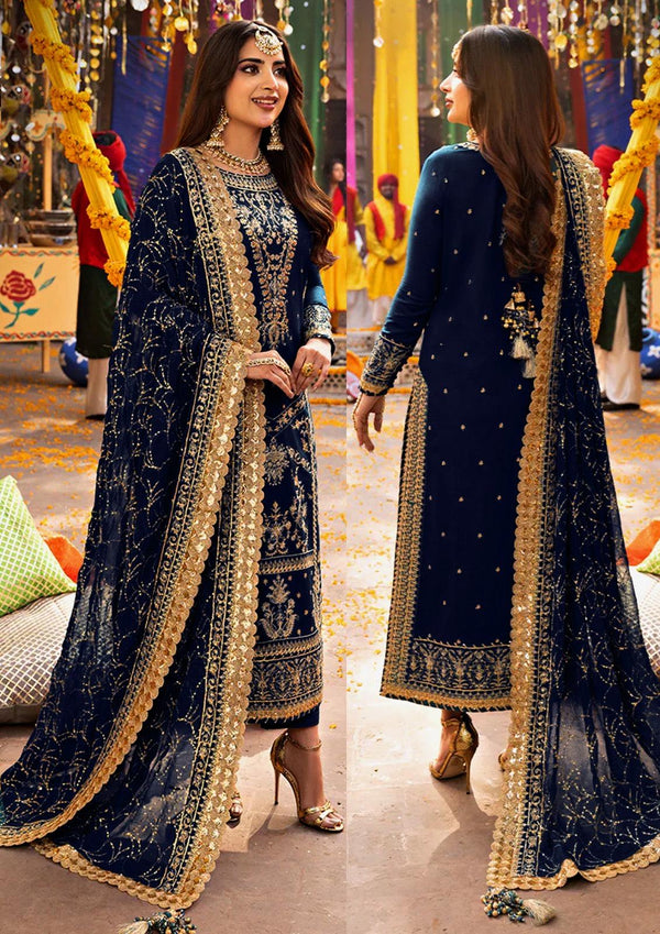 Asim Jofa Chiffon Suit-Navy-Chiffon-Aarasta