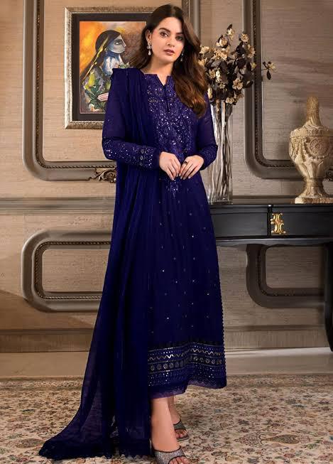 Asim Jofa Chiffon Suit-Navy-Chiffon-Aarasta