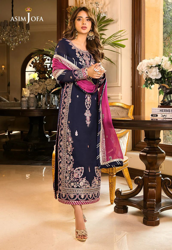 Asim Jofa Chiffon Suit-Navy-Chiffon-Aarasta
