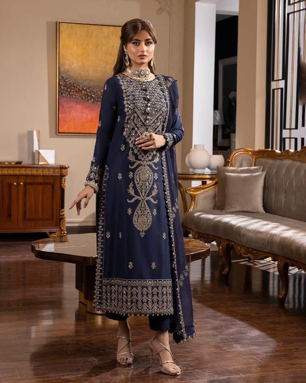 Asim Jofa Chiffon Suit-Navy-Chiffon-Aarasta