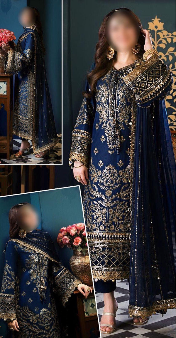 Asim Jofa Chiffon Suit-Navy-Chiffon-Aarasta
