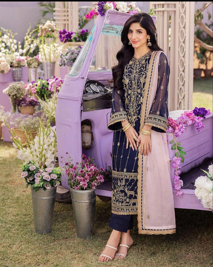 Asim Jofa Chiffon Suit-Navy-Chiffon-Aarasta