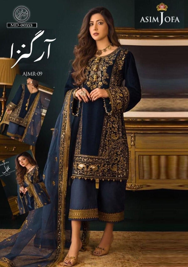 Asim Jofa Organza Suit-Navy-Organza-Aarasta
