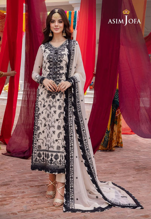 Asim Jofa Chiffon Suit-Off White-Chiffon-Aarasta