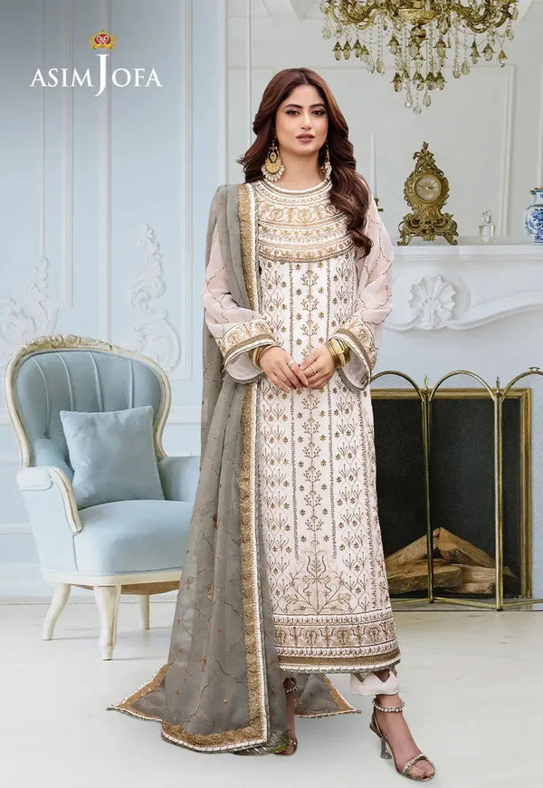 Asim Jofa Chiffon Suit-Off White-Chiffon-Aarasta