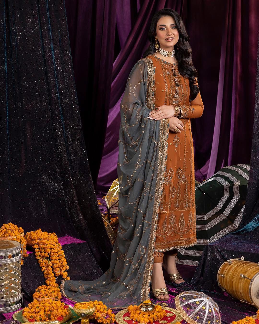 Asim Jofa Chiffon Suit-Orange-Chiffon-Aarasta