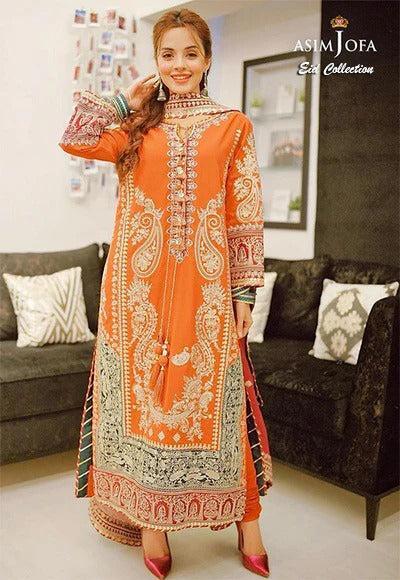 Asim Jofa Chiffon Suit-Orange-Chiffon-Aarasta
