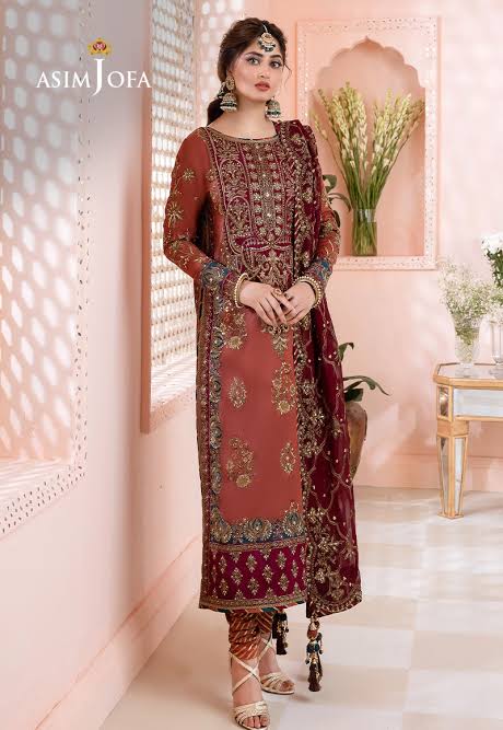 Asim Jofa Chiffon Suit-Orange-Chiffon-Aarasta