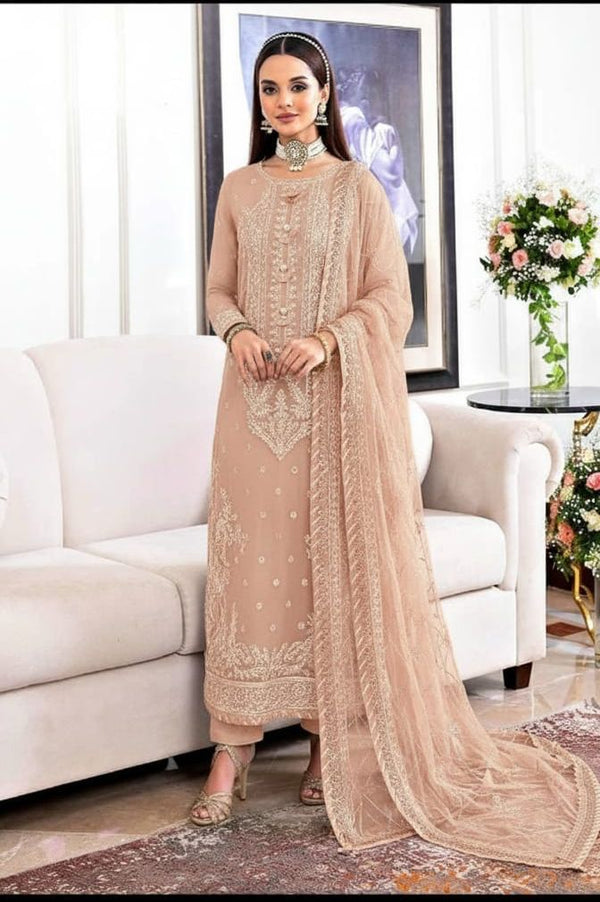 Asim Jofa Chiffon Suit-Peach-Chiffon-Aarasta