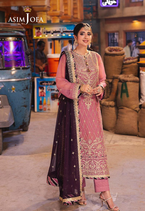 Asim Jofa Chiffon Suit-Pink-Chiffon-Aarasta