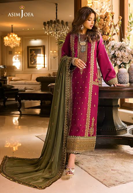 Asim Jofa Chiffon Suit-Pink-Chiffon-Aarasta