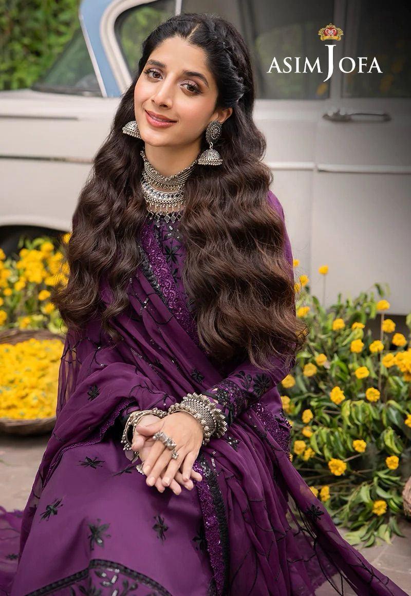 Asim Jofa Chiffon Suit-Purple-Chiffon-Aarasta