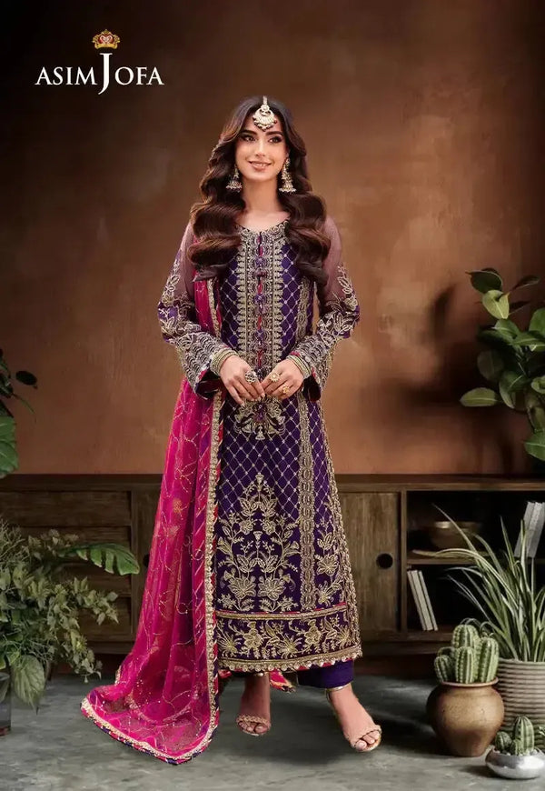 Asim Jofa Chiffon Suit-Purple-Chiffon-Aarasta