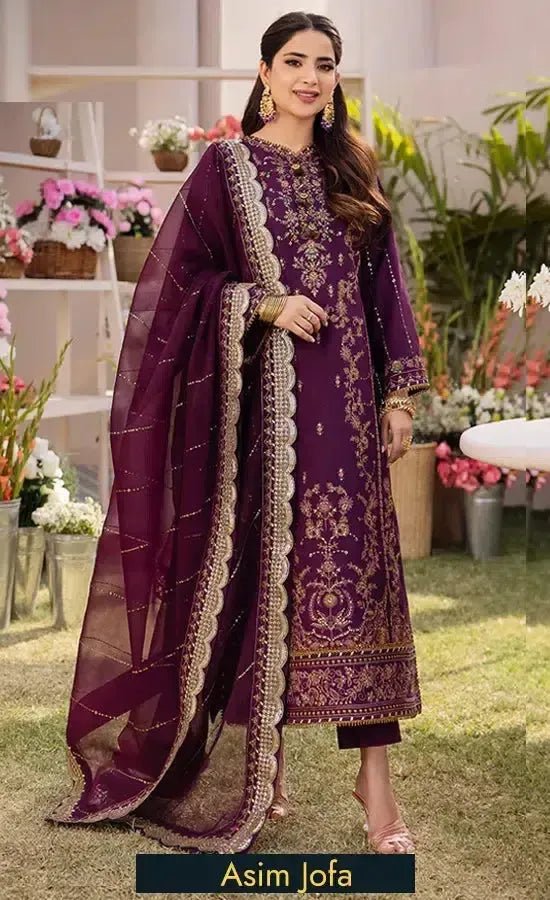 Asim Jofa Chiffon Suit-Purple-Chiffon-Aarasta