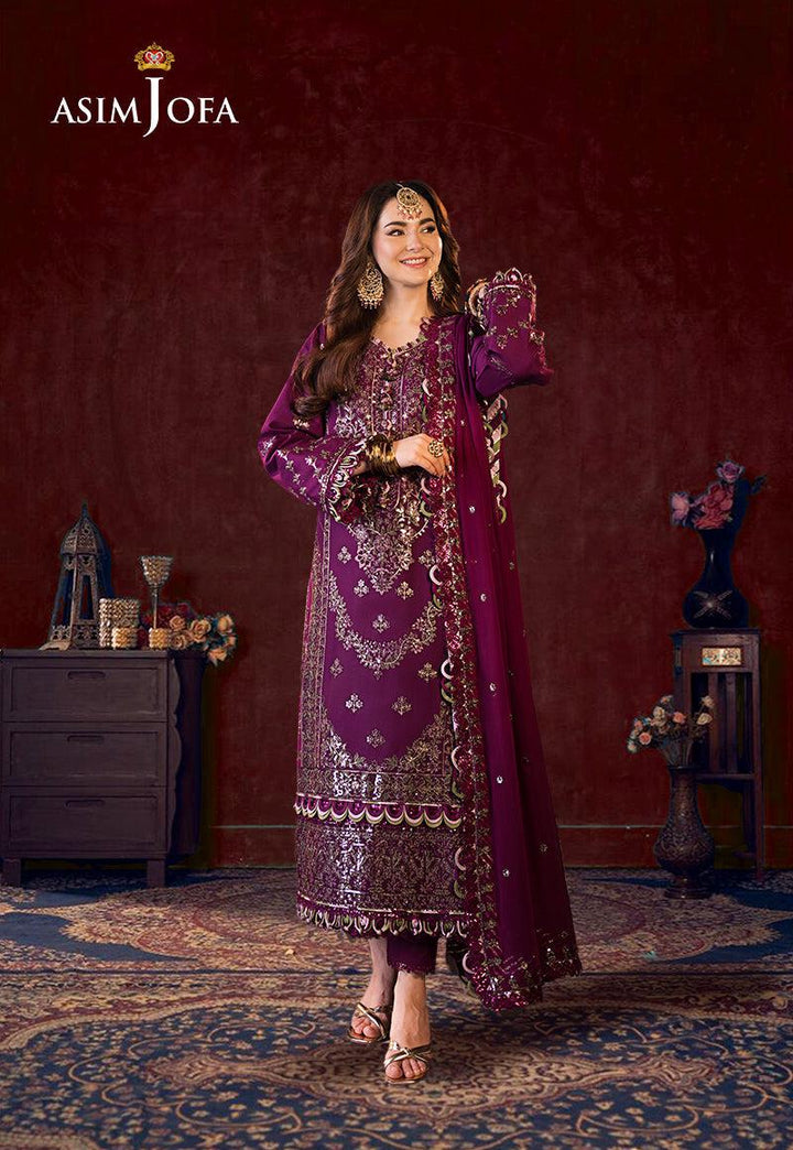 Asim Jofa Chiffon Suit-Purple-Chiffon-Aarasta