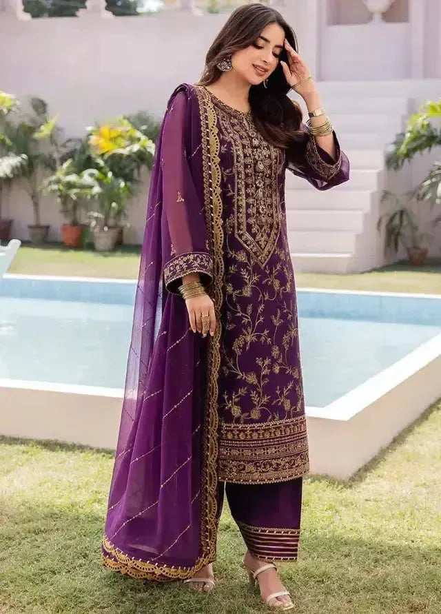 Asim Jofa Chiffon Suit-Purple-Chiffon-Aarasta