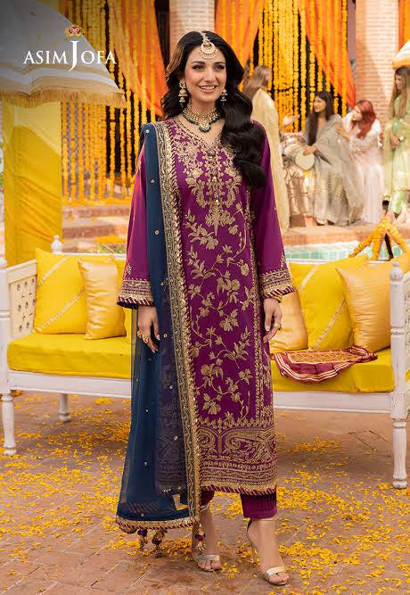 Asim Jofa Chiffon Suit-Purple-Chiffon-Aarasta