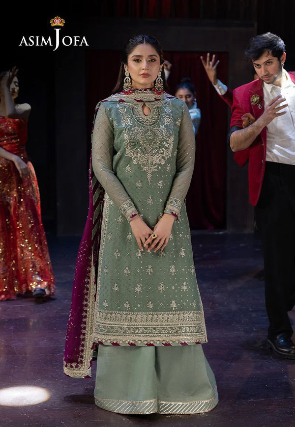 Asim Jofa Chiffon Suit-Sea Green-Chiffon-Aarasta