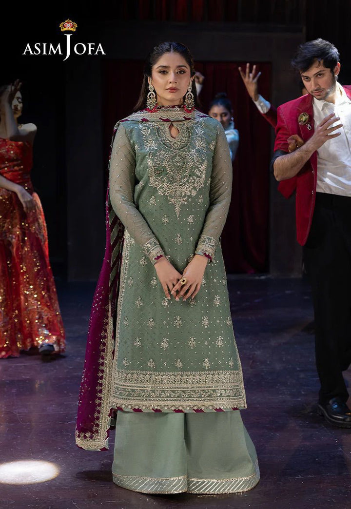 Asim Jofa Chiffon Suit-Sea Green-Chiffon-Aarasta