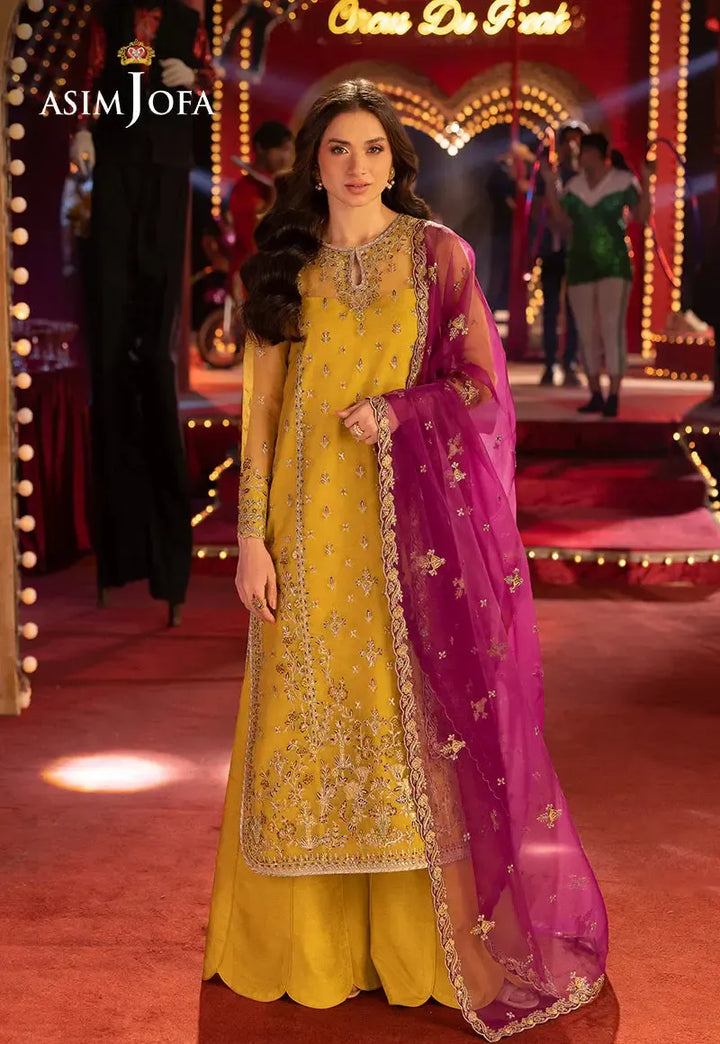 Asim Jofa Organza Suit-Yellow-Chiffon-Aarasta