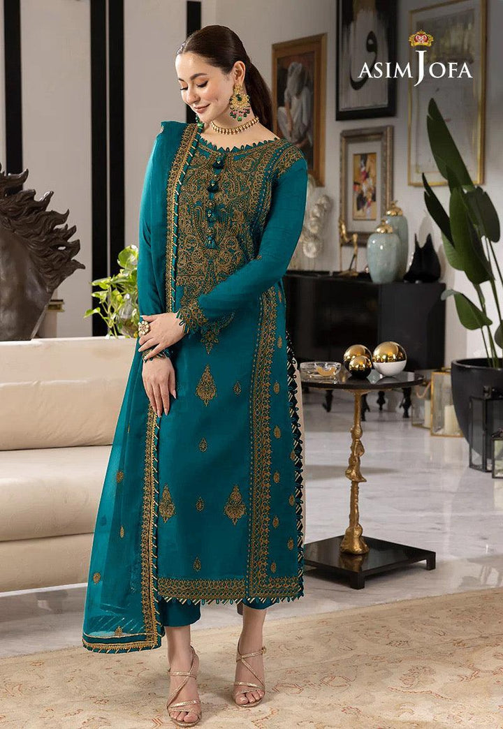 Asim Jofa Chiffon Suit-Zinc-Chiffon-Aarasta