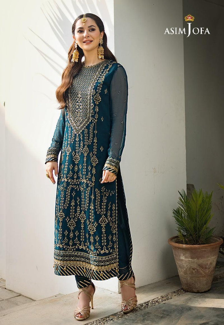 Asim Jofa Chiffon Suit-Zinc-Chiffon-Aarasta
