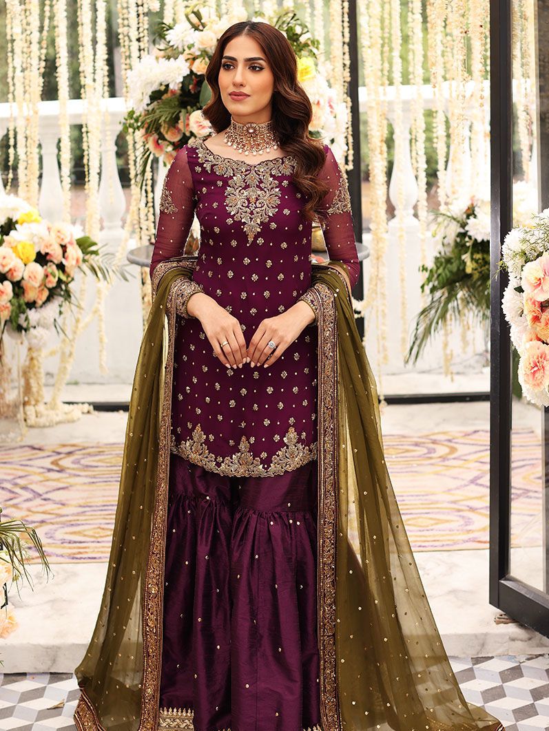 Aisha Imran Chiffon Suit-Purple-Chiffon-Aarasta