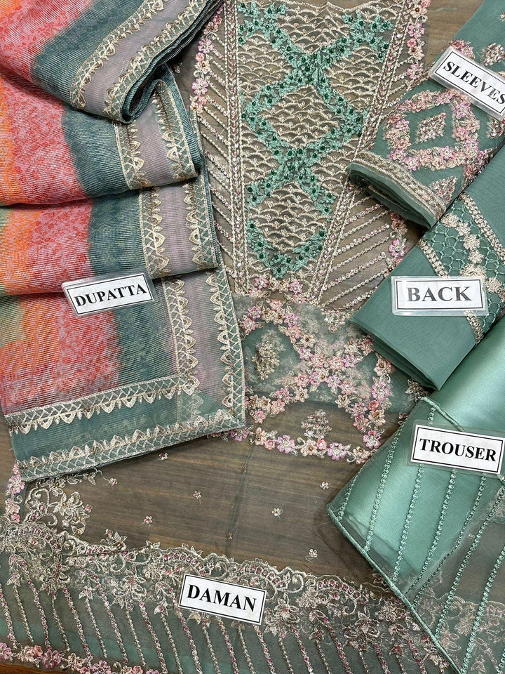 Azure Organza Suit-Aarasta