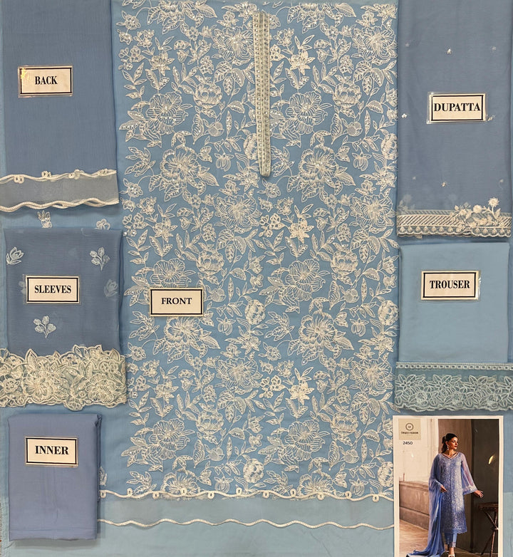 Azure Organza Suit-Aarasta